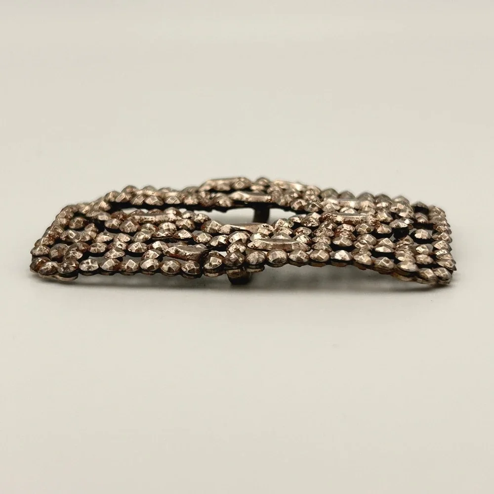 Antique M.G. France Cut Steel Belt Buckle Victorian Edwardian Openwork Silver